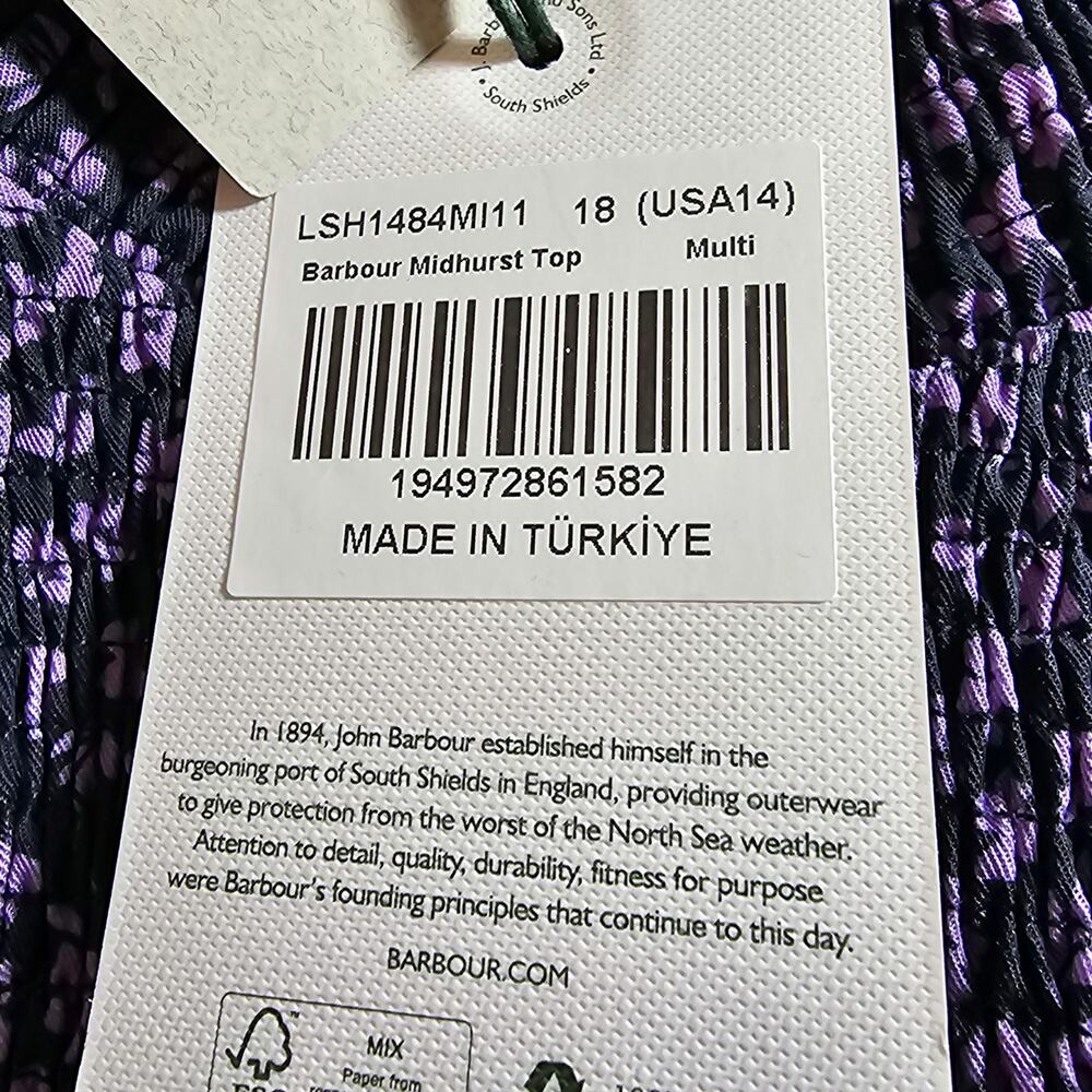 Barbour Black and Lavender Floral Smocked-Ruffle Blouse - Picture 7 of 9